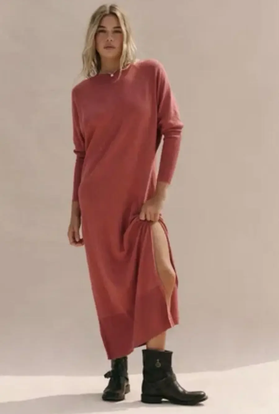 Free People Free-est Terra-Cotta Dolman Cotton Linen Maxi Dress Medium Boho Ab25